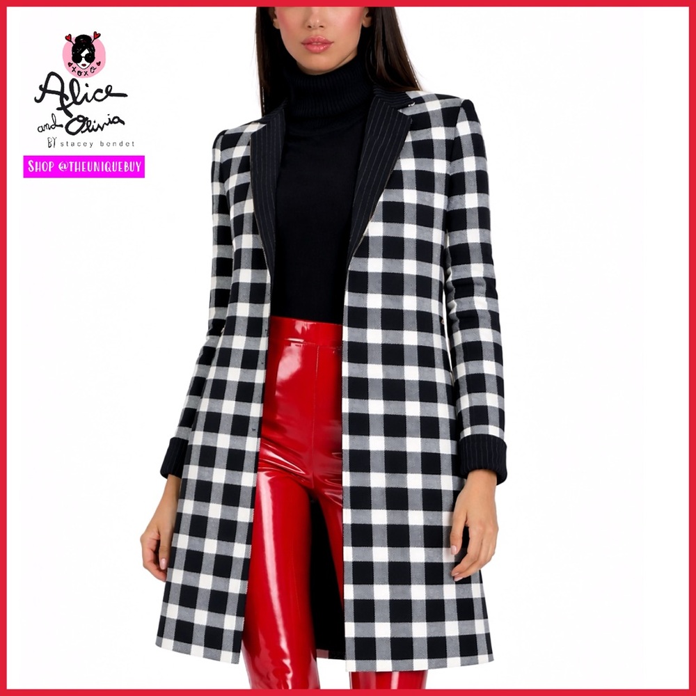 Alice + Olivia Kylie Notch Collar Pinstripe Plaid Reversible Blazer Jacket